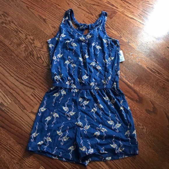 GIRLS OLD NAVY FLAMINGO SHORTS OVERALLS ROMPER JUMPSUIT Sz XL X-LARGE (14) NWT - Picture 1 of 4